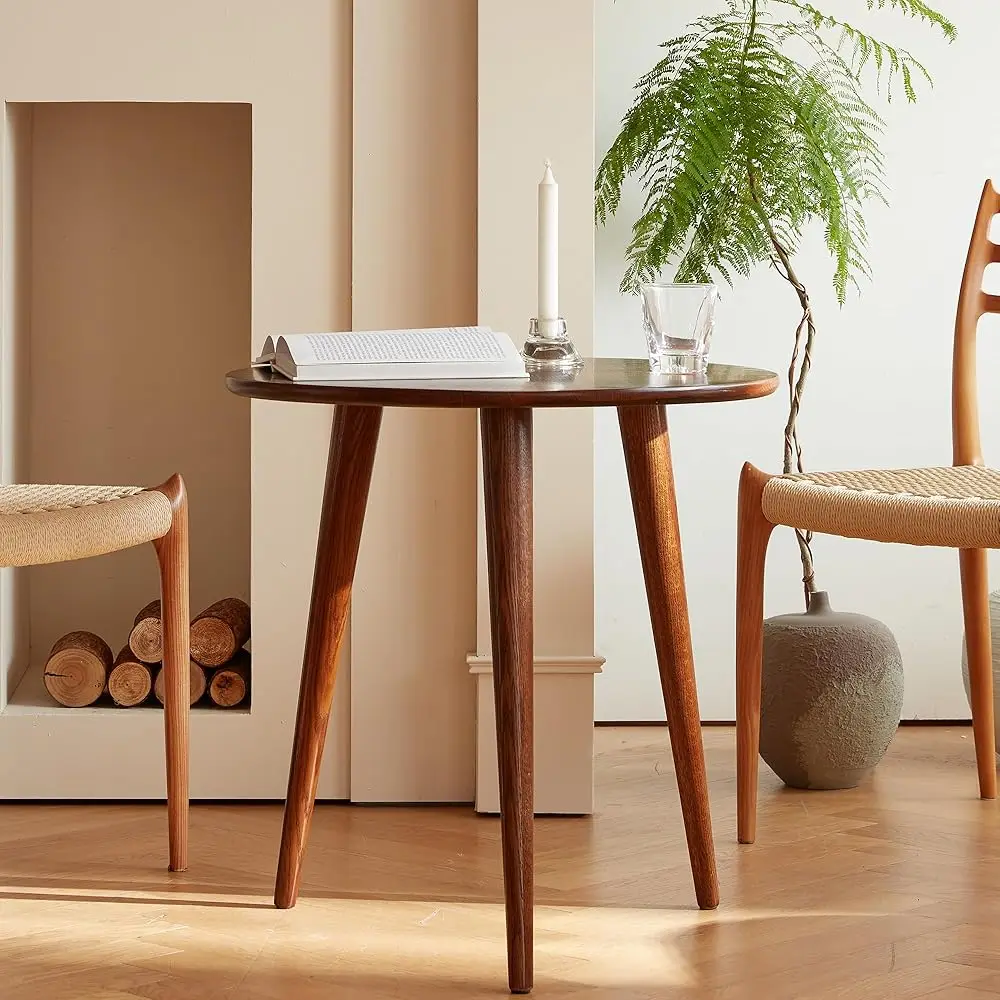 

Side Table, Walnut Color End Table Sofa Table For Small Spaces, Modern Round Table For Bedroom Side Table Round Solid Usa Oak