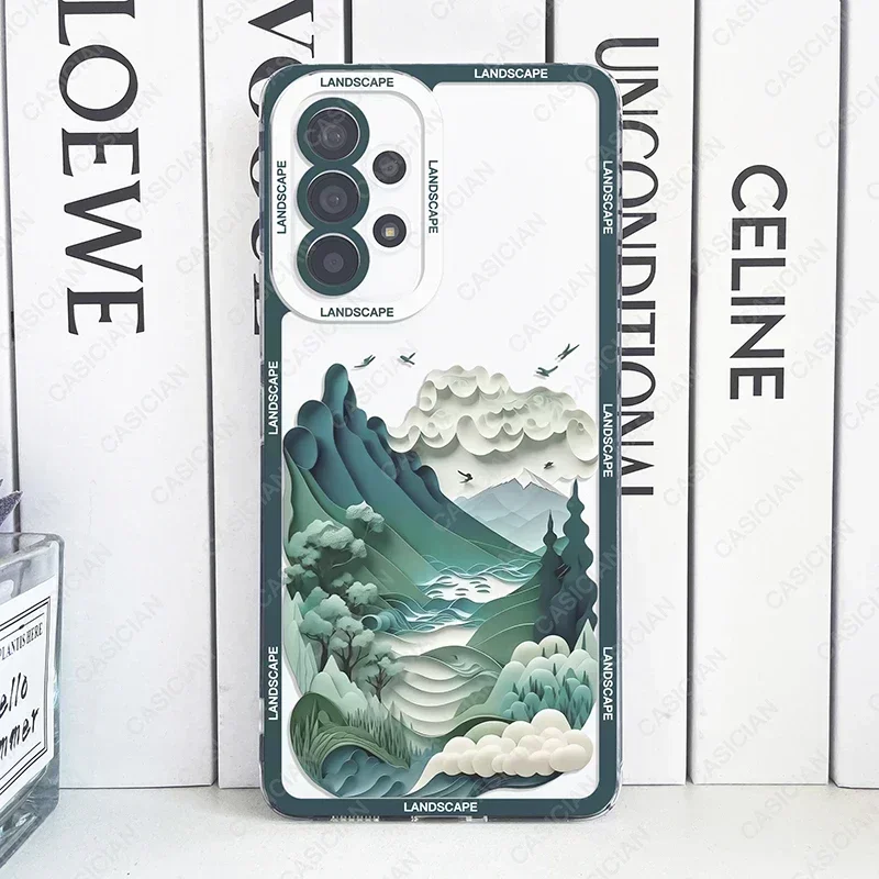 Case For Samsung Galaxy S20 Plus S21 FE S22 S23 S24 Ultra A53 A52 A54 A55 A34 5G Paper Cute Art Landscape Aesthetic Phone Cover