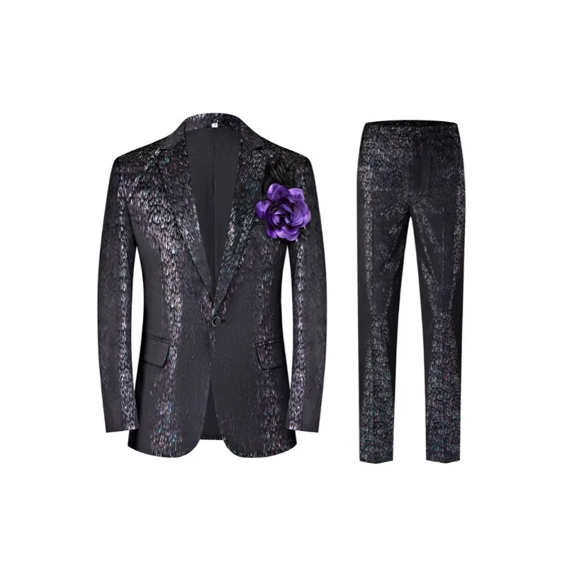 

New Men's Black Meteor Suit Set Stylish Jacket + Trousers Asian Sizes Formal Wear for Banquets & Parties Slim-Fit Outfit Set