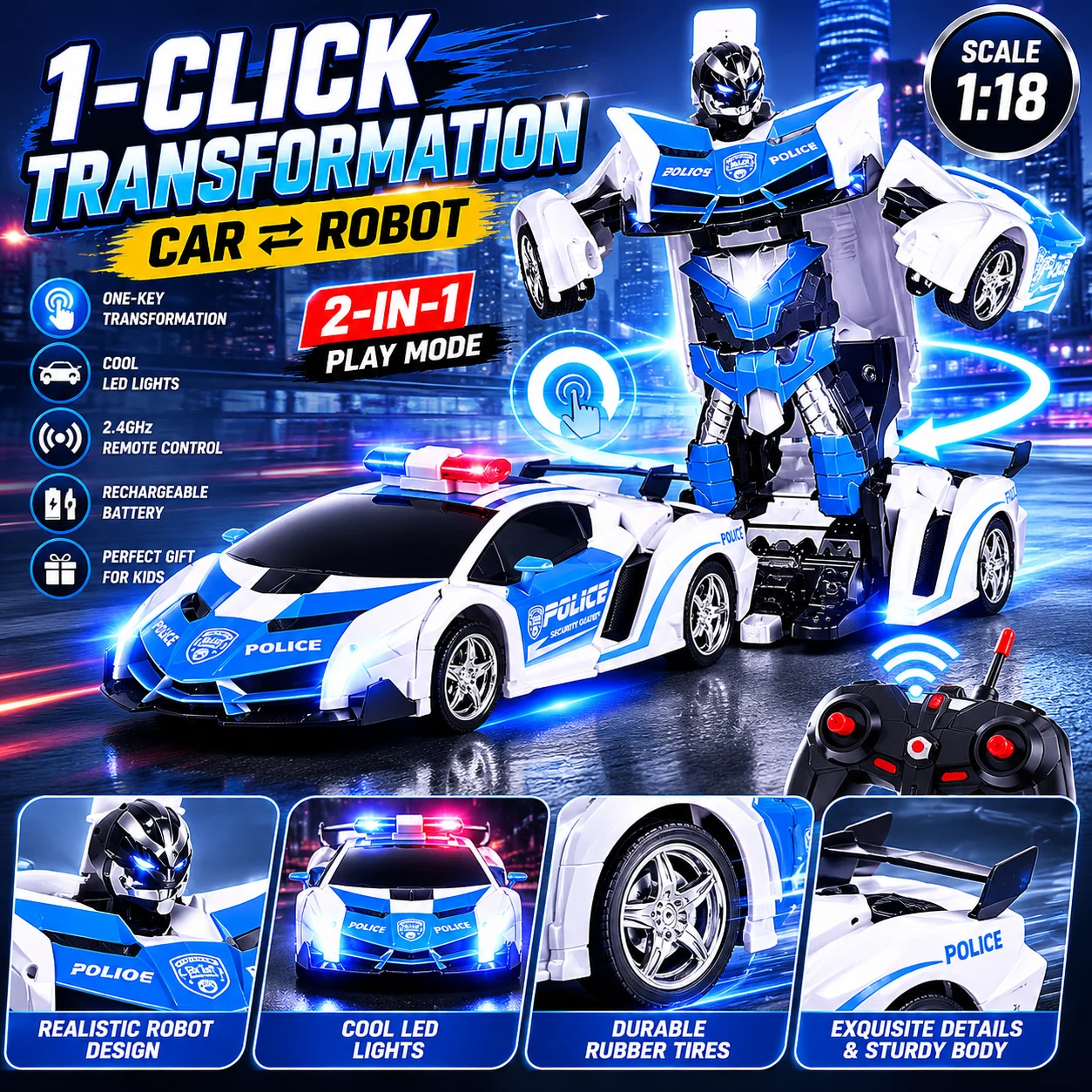 LED Transforming Robot Car — image 3