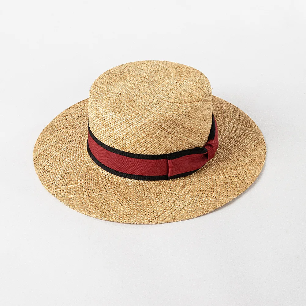 USPOP Spring Summer Fashion Casual Color Matching Ribbon Bow Sun hat Wide Brim Flat Top Toquilla Straw Hats