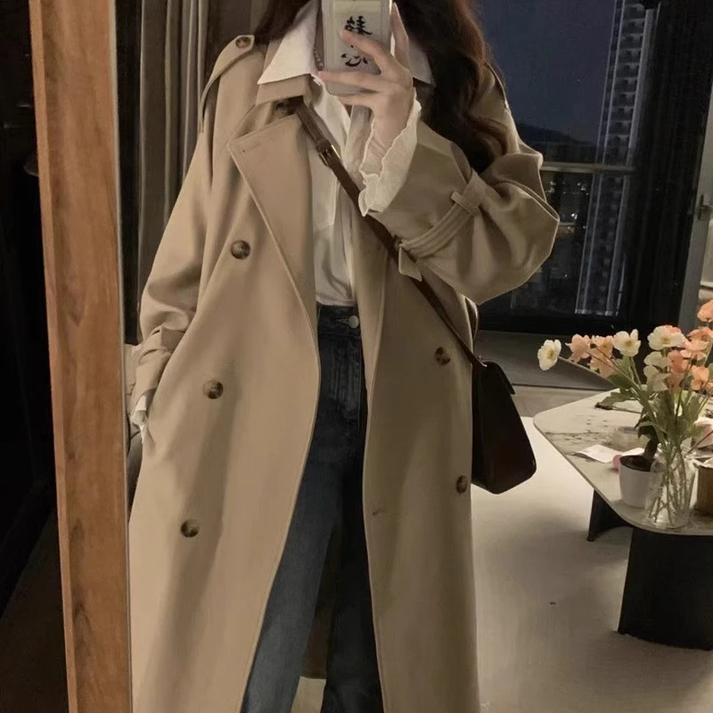 Fashionable Korean Style Women's Mid-Length Casual Coat Spring Autumn New Style British Style Popular Large Coat