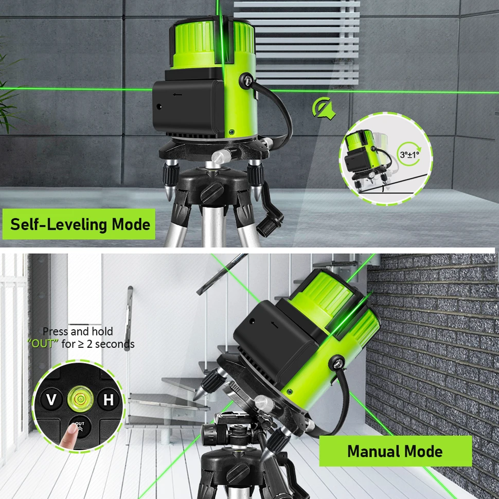 Clubiona 6 Points 5 Lines Laser Level Self-leveling Tilt Slash Function and Pulse Mode - Receiver Available Auto Line Measure