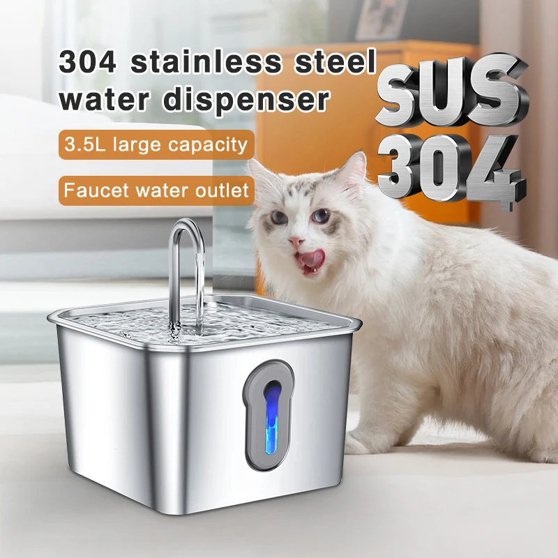 

Automatic Cat Water Fountain for Pet Cats Dog 3.5L Stainless Steel Dispenser With Replacement Filter Indoor Drinking Feeding