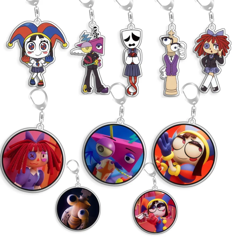 Para el increíble circo digital: Llavero colgante de acrílico hecho a mano con diseño de dibujos animados de anime de Pomni, Zooble, Gangle, Kinger y Ragatha, ideal como regalo.