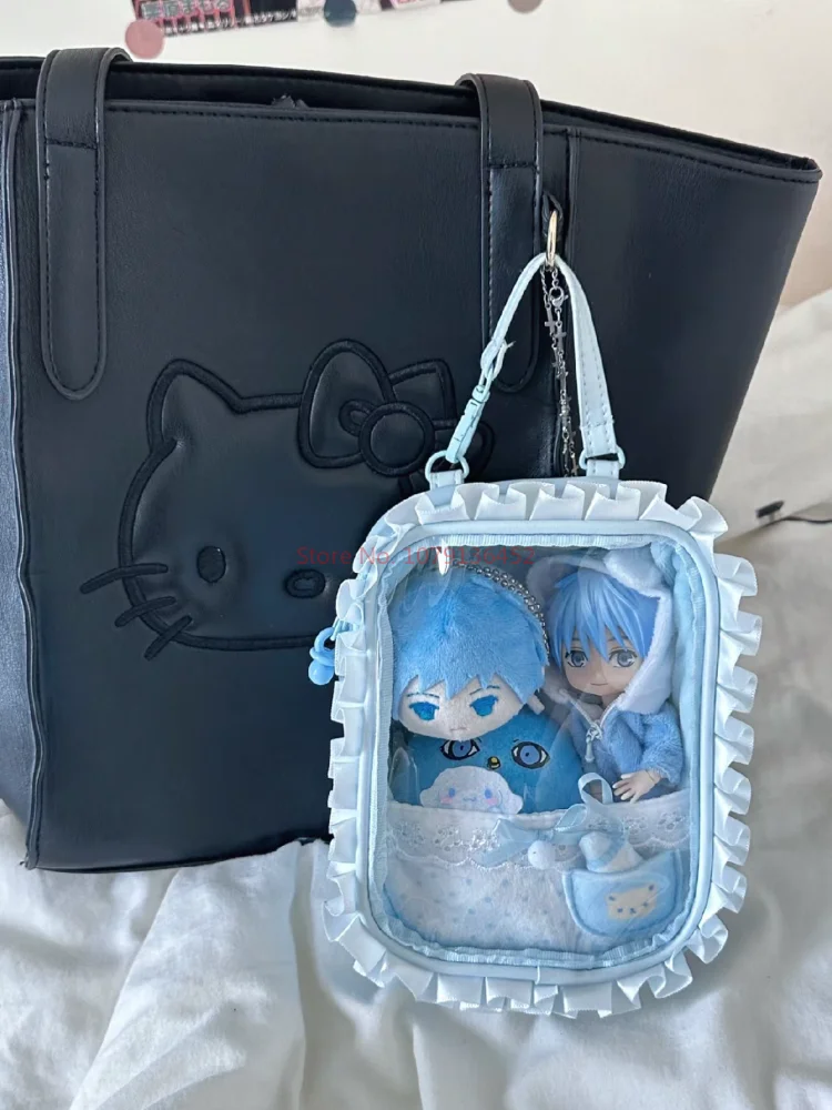 Miniso Sanrio Kawaii Doll Bags Japan Style Square Pain Bags Girls Ruched Design Cute Layer Handbags Casual Girls Small Bags Toys