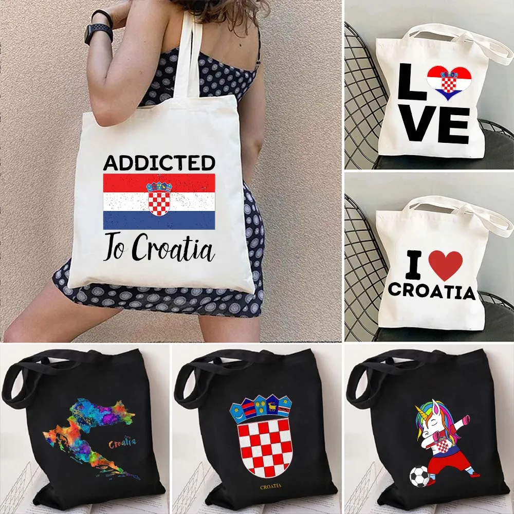 

Dubrovnik Zagreb Arms of Croatia Country Map Flag Nikola Tesla Croatian Shoulder Canvas Cotton Tote Bag Harajuku Shopper Handbag