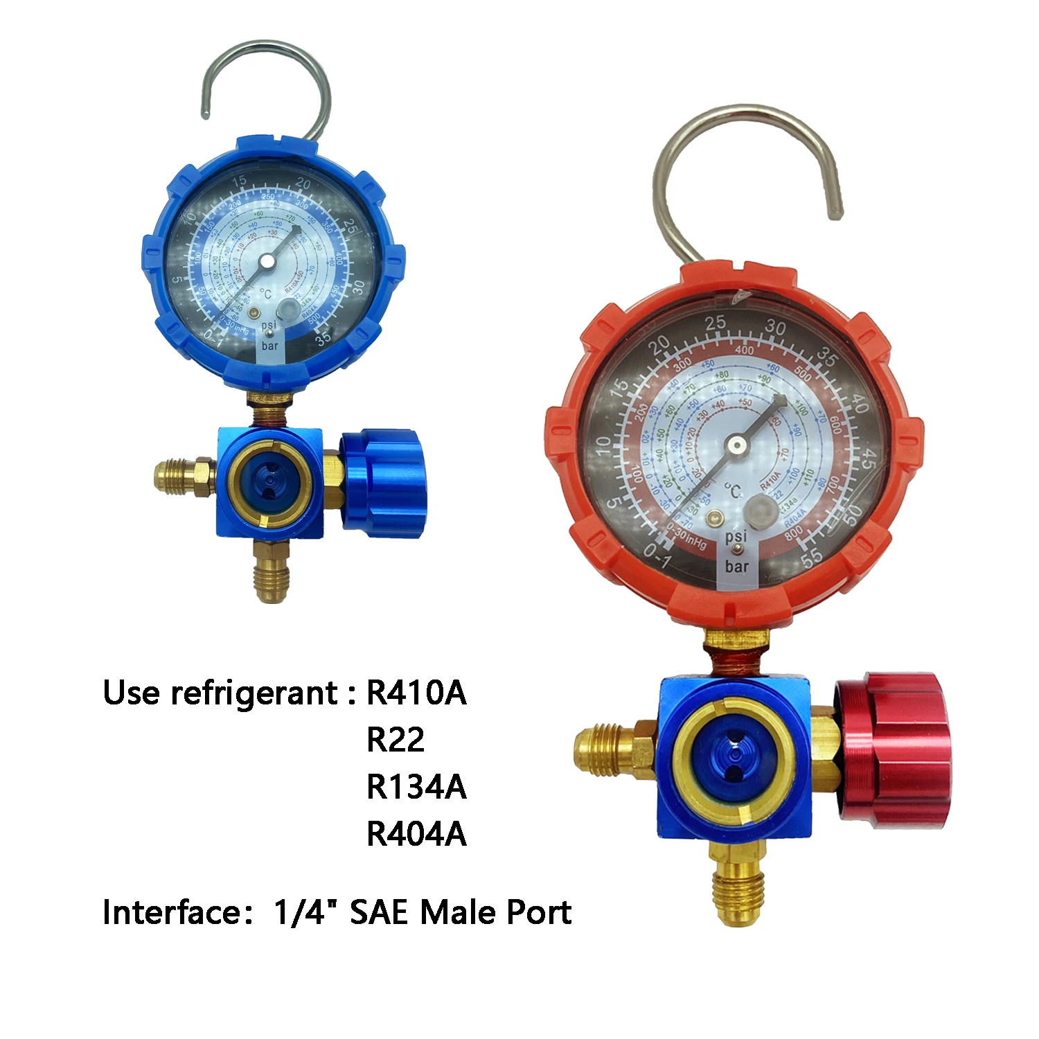 Air Condition Gauge For R410A R22 R134a R404A Refrigerants Manifold Gauge Manometer Valve 500psi/800psi with Visual Mirror