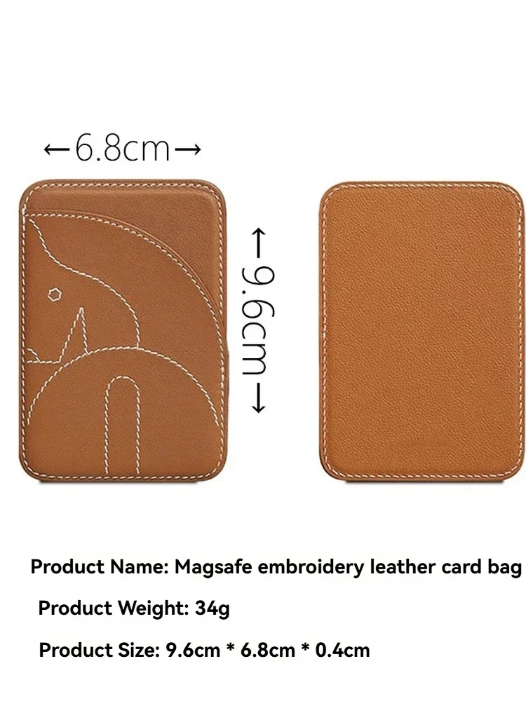Ultracienkie etui na telefon z magnetycznym uchwytem na karty, żółta skóra naturalna, haftowane, kompatybilne z iPhone 17/16/15/14/13/12/Plus/Promax — zdjęcie produktu 4