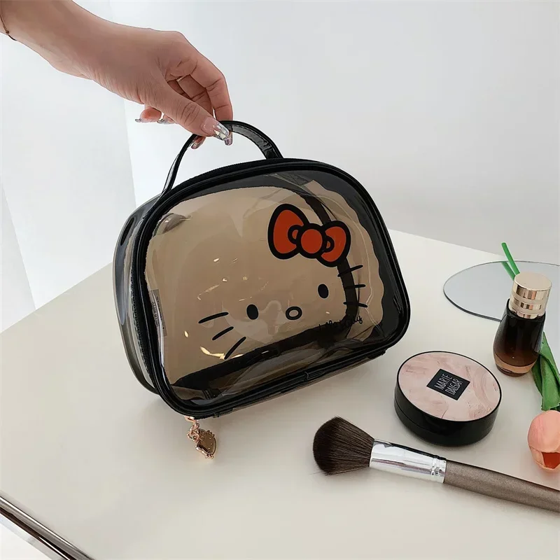 Kawaii Hello Kitty borsa trasparente in PVC borsa per il trucco della ragazza di grande capacità borsa per il lavaggio della spiaggia del turismo