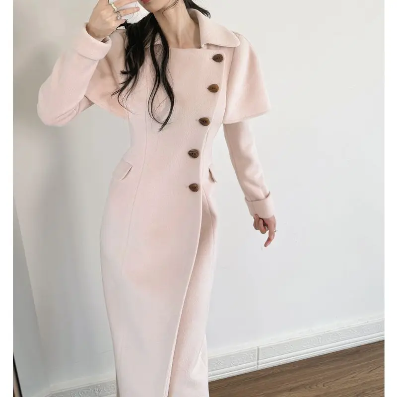 

French Fashion Versatile Super Good-looking Woolen Coat Women's Winter New Waist and Thin Long Cape Coat