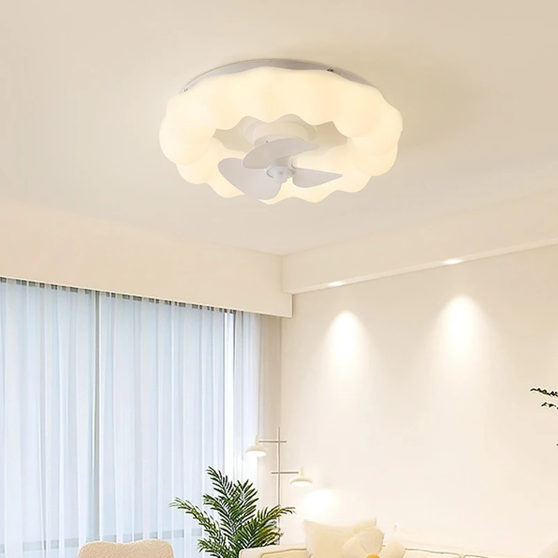 Cream Style Ceiling Fan Lights 360 Degree Shaking Head Electric Fan Ceiling Lamps Children's Bedroom Dining Room Study Art Decor