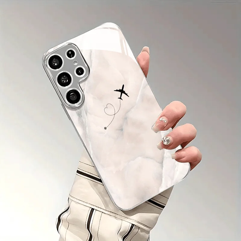 Electroplated gold new phone case for Samsung Galaxy S26 Ultra S25 Plus S24 S23 S22 fe tempered glass Artistic texture patterns