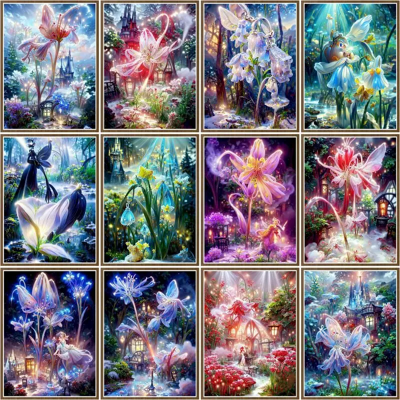 DIY Digital Oil Painting Fantastic Flower House Scenery Living Room Home Kids Room Decoration Handpainted Art Wall Unique Gift