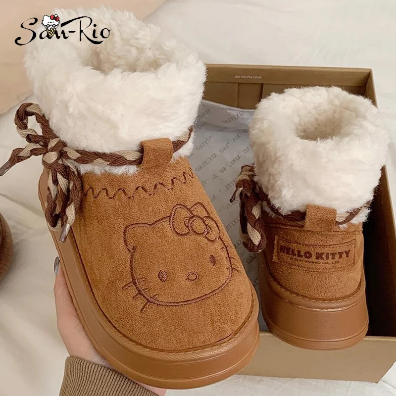 

Sanrio Hello Kitty Snow Boots Winter Girl Plush Snow Booties Keep Warm Slippers Shoes Non-Slip Sneaker Outdoor Warmth Snow Boot