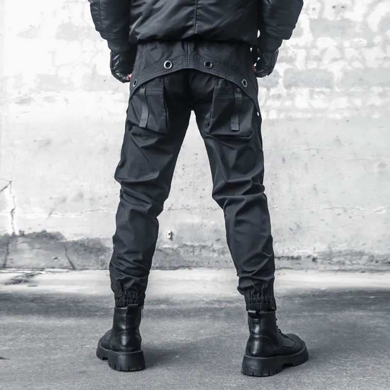 Designer Vertical Cut Design Overalls Men's Stitching Matchet Pants Dark Techwear Loose Zip Ankle Banded Slacks