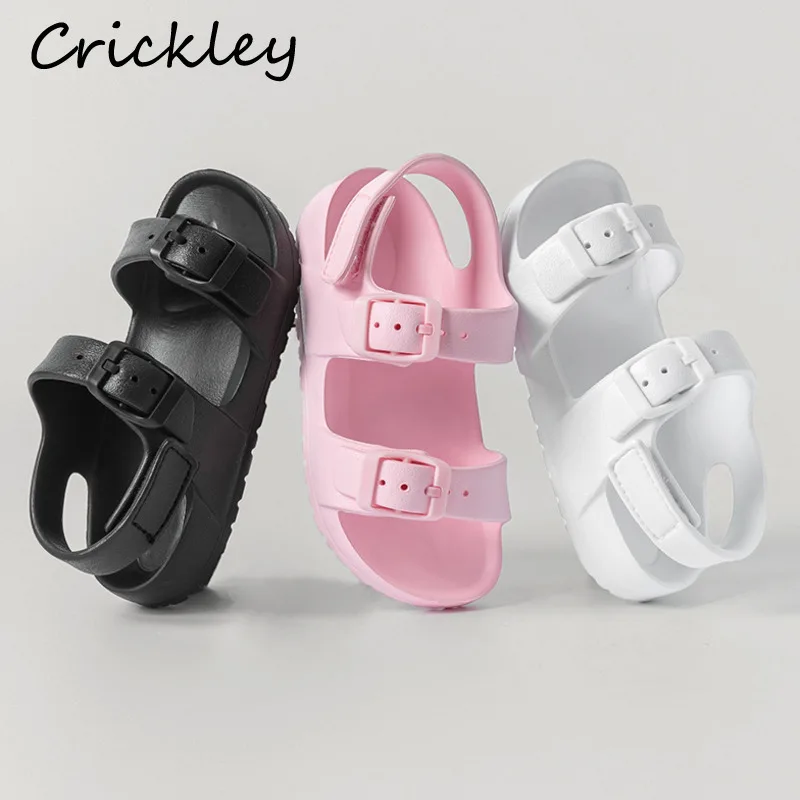 Summer Solid Buckle Children Sandals EVA Soft Waterproof Kids Sandals Hook Loop Soft Bottom Baby Boys Girls Beach Shoes