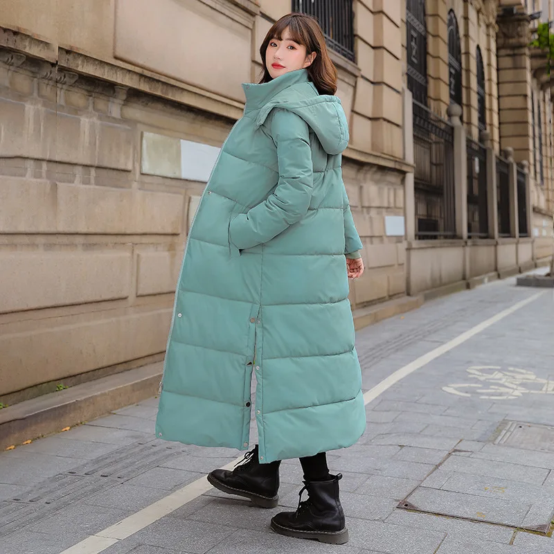 Winter New Cotton Jacket for Women, Extended Length, Knee Length, Slim Fit, Warm and Thick, Medium Length Cotton Jacket