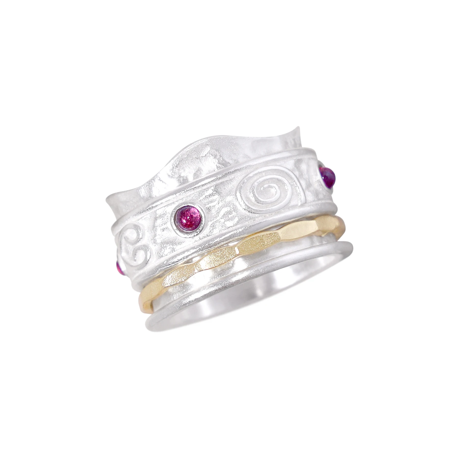 Fashion Spinner Ring for Women with Handmade Amethyst Wave Edge Fidget Ring Anxiety Ring