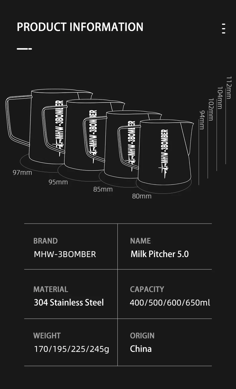 MHW-3BOMBER Classic Milk Frothing Pitcher 500ml Red Stainless Steel Steaming Pitchers Cappuccino/Latte Art Milk Cup Coffee Tool
