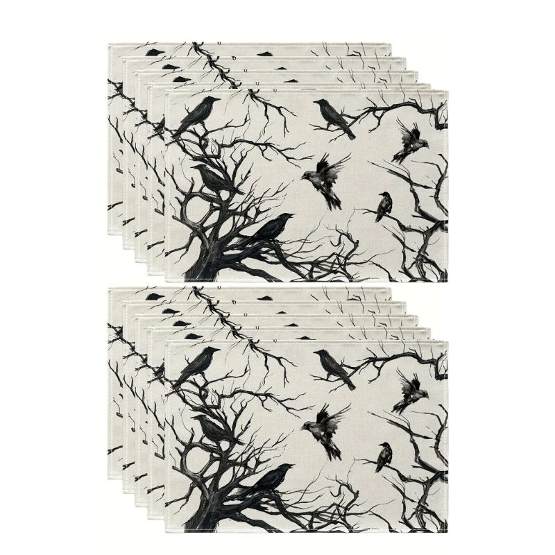 

Waterproof Placemats Crow Table Mats for Halloween Dining Table Decors Dropship