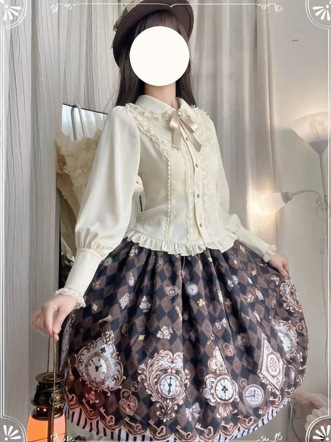 Harajuku Fashion Lolita Long Sleeve Blouse Female Y2K Retro Solid Shirt Cute Lace Splice Japanese Daily Casual Outfit - view 5