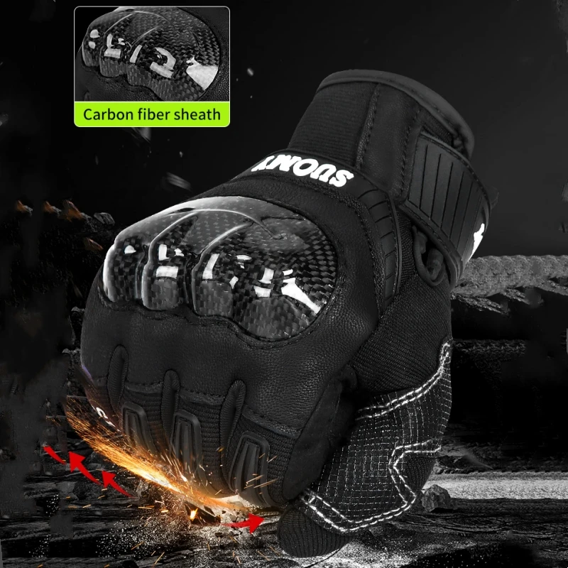 Men SUOMY Summer Motorcycle Full Finger Gloves Breathable Carbon fiber Protective Shell Bicycle Riding Sports Motocross Gloves