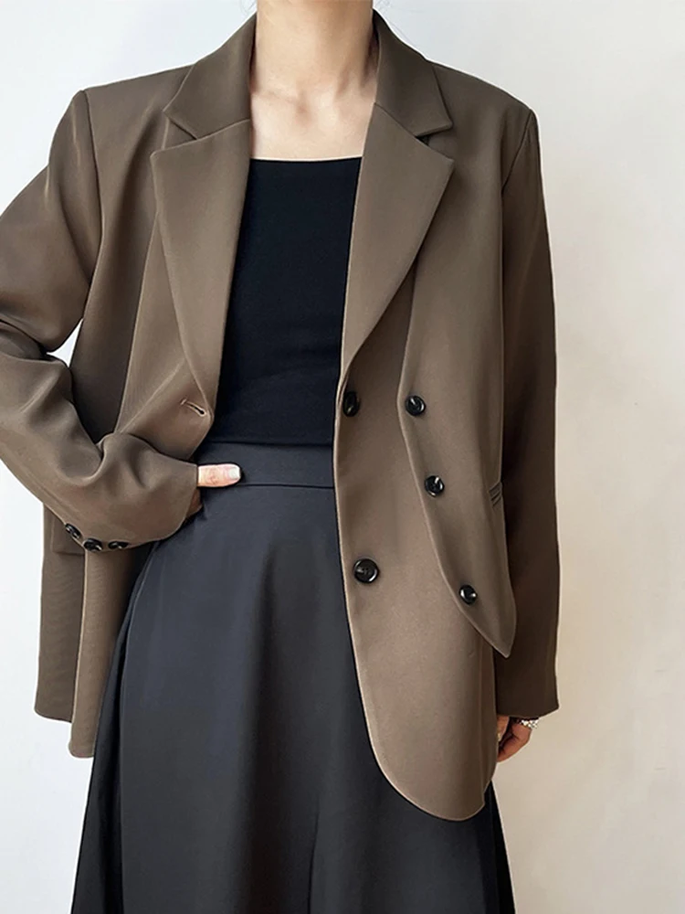 LANMREM Fashion Patchwork Design Blazer Coat For Women Solid Notched Long Sleeves Double Breasted Coats Autumn New 2AA1095