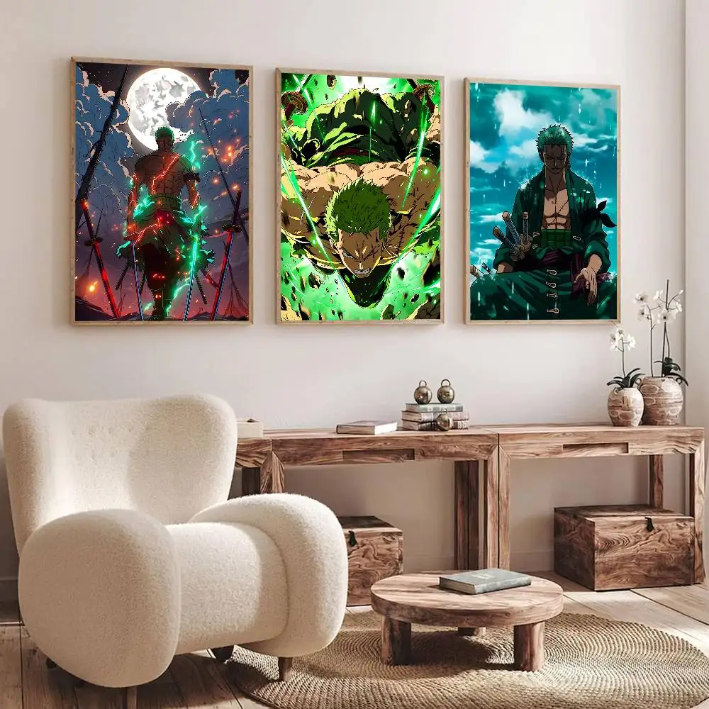 Anime O-One Piece Roronoa Zoro Posters Fancy Wall Sticker for Living Room Bar Decoration Wall Decor