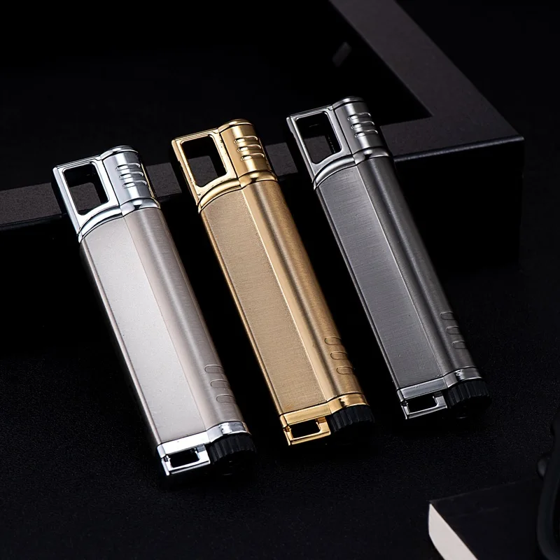 Metal Portable Jet Blue Flame Butane Gas Lighter Laser Engraving Logo Creative Gift Wholesale 3 Color Options