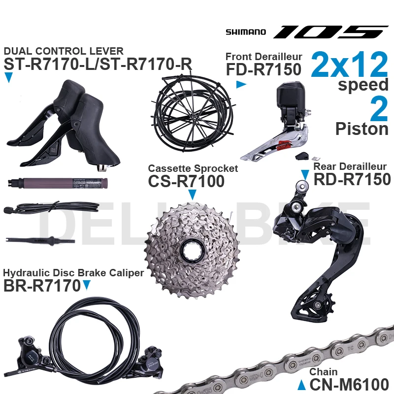 SHIMANO 105 Di2 Groupset ST-R7170 FD-R7150 RD-R7150 CS-R7100 BR-R7170 BT-DN300 CN-M6100 Original Parts