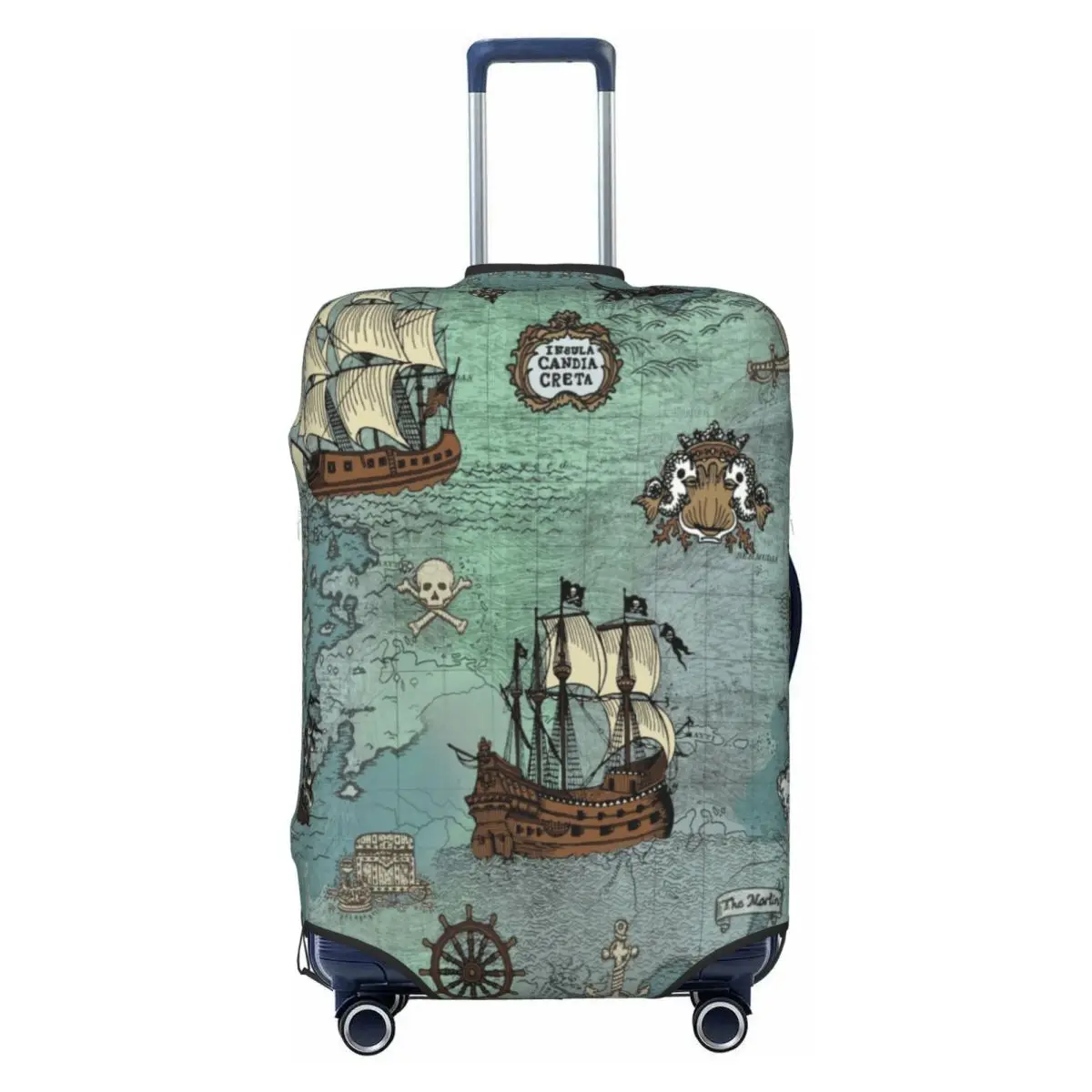 

Pirate Map Nautical Sea Print Suitcase Cover Washable Skull Sailor Luggage Covers Protector for 18-32 inch