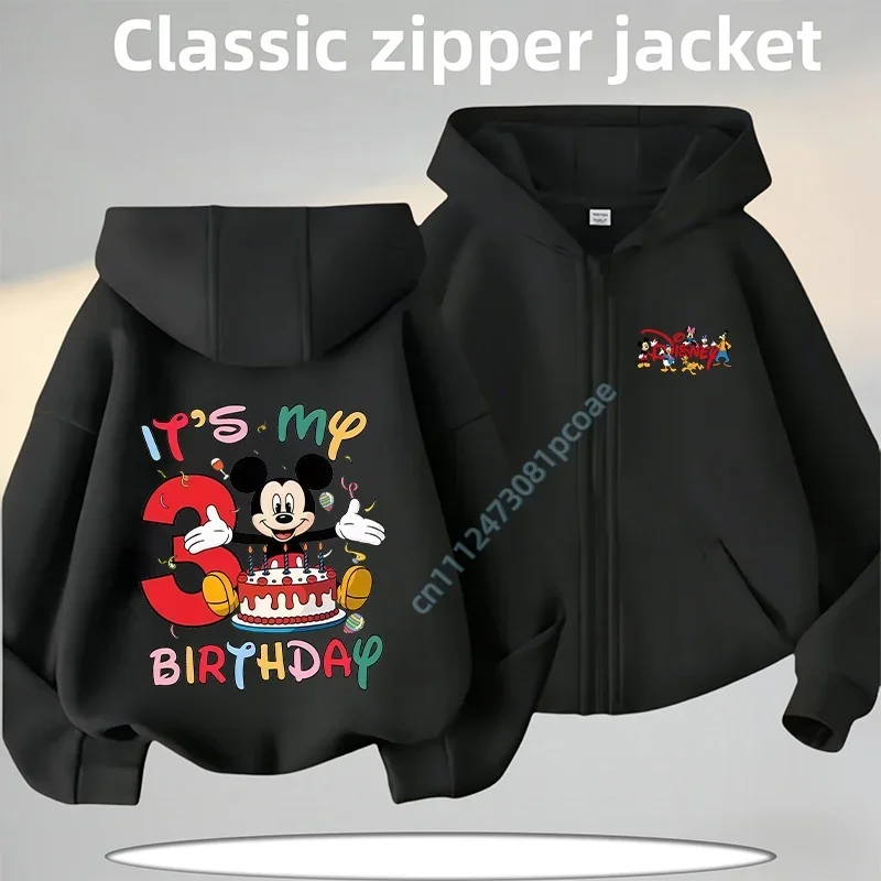 Mickey Minnie Children's Zippered Hooded Sweatshirt for Boys, Girls, Casual Shirt, Autumn/Winter Coat,Number 23456,Cartoon Print