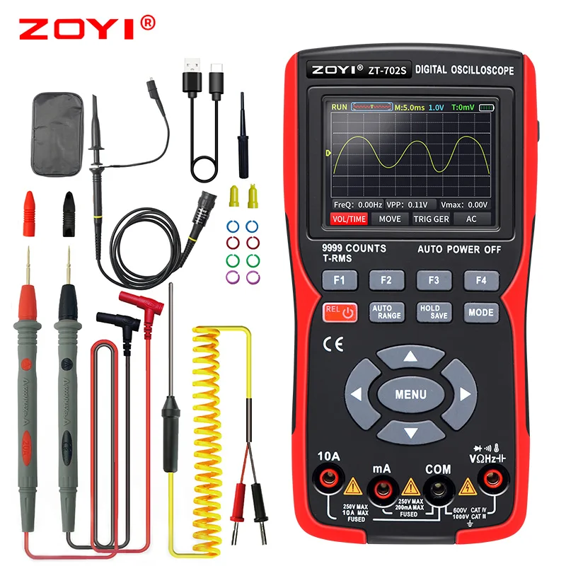 ZOYI ZT702S Digital Multimeter Auto True RMS Tranistor Probe Multimetro Meter 48M/S 10MHZ PC Waveform Data Storage Oscilloscope