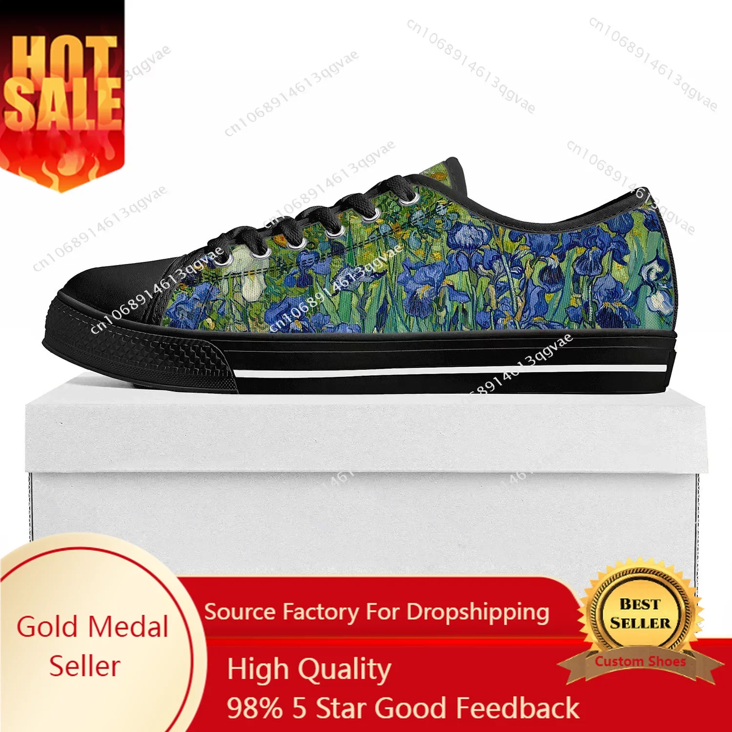 

Van Gogh Oil Painting Iris Flower Low Top High Quality Sports Shoes Men Ladies Teenagers Canvas Shoes Couple Custom Shoes