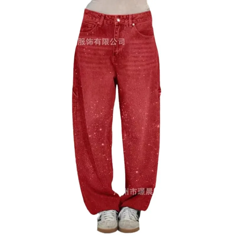 

2025 Spring And Summer Fashion Women's Clothing High Street Spring Simple Loose Straight Jeans Middle Waist Pocket Old