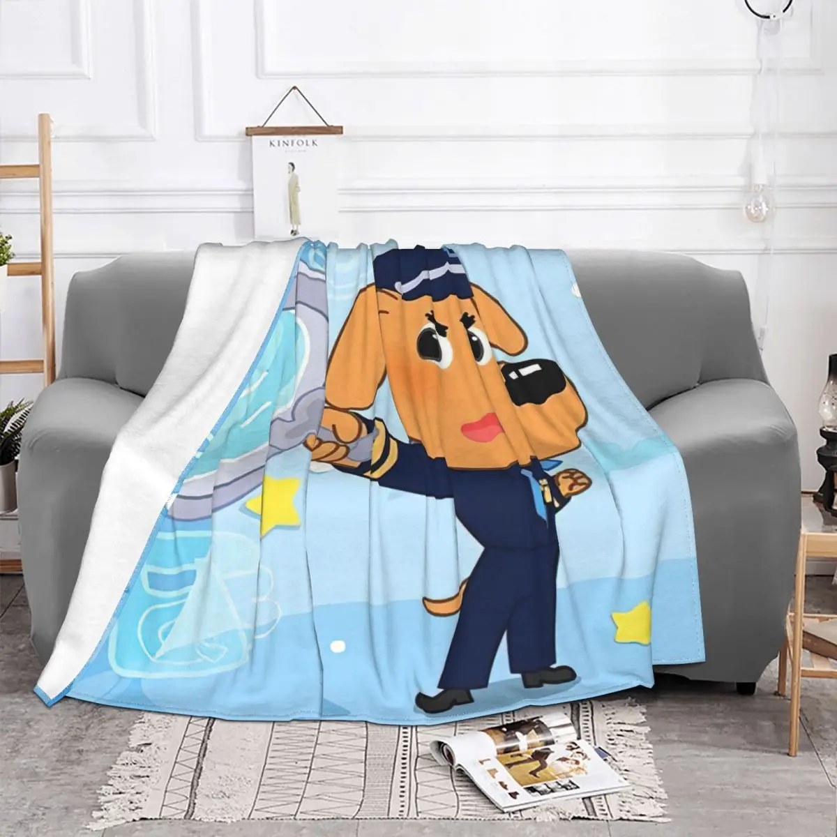 Sheriff Labrador Anime Cartoon Blanket Flannel Autumn/Winter Cute Dog Super Warm Throw Blanket for Sofa Couch Plush Thin Quilt