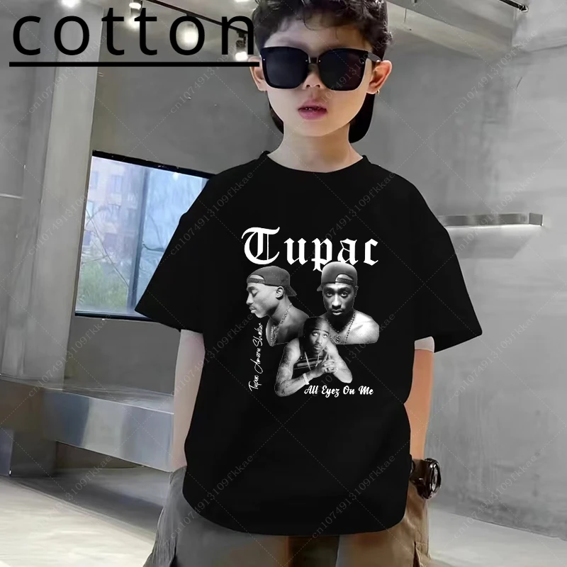 Summer Tupac 2pac Rapper Thug Print Fashion Kids Cotton T-shirt Tee Boys Girls Clothes Casual Children's Short Sleeve Tshirt Top