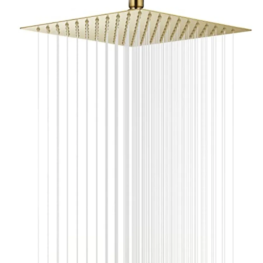 

Душевая лейка высокого давления, квадратная, матовое золото, 16 дюймов, большая, из нержавеющей стали, ультратонкая, с эффектом дождя, 1/2 дюйма