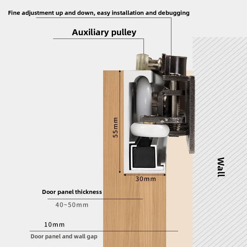 Hardware Trackless Ghost Door Hardware Kitchen Bedroom Sliding Invisible Two-way Buffer Sliding Door Rail Slide Accessories