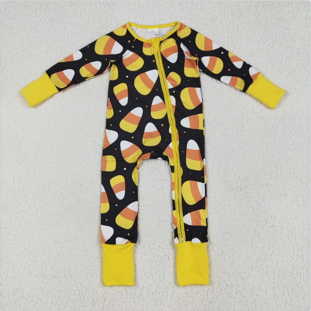 

Hot Sale Baby Boys Rompers Fall Boutique Infant Toddler Children Baby boy clothes Halloween Candy Plaid Zipper Footie Rompers