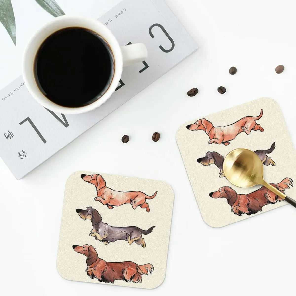 Teckels (color) Coasters Kitchen Placemats Waterproof Insulation Cup Coffee Mats For Decor Home Tableware Pads Set of 4