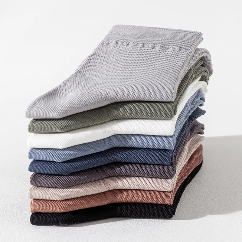 5Pairs Men's Socks Combed Cotton Mesh Breathable Black White Business Long Socks High Quality New Male Socks Plus size EU38-45
