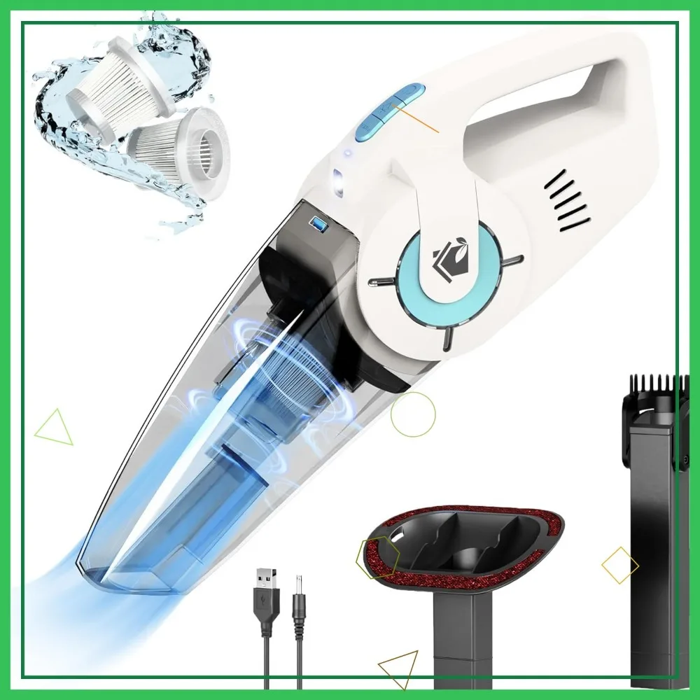

Cordless Handheld Vacuum Cleaner, Wet/Dry Use, Lightweight Rechargeable for Car Home Office with Powerful Suction and LED Light