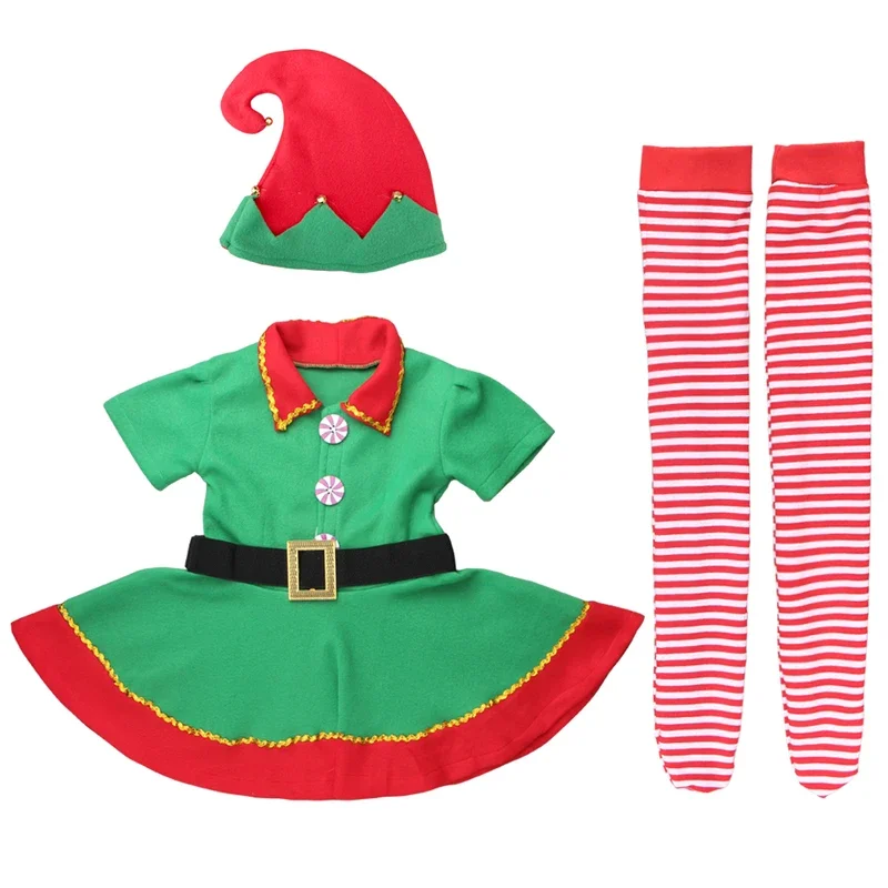 ZA01 3-15 Years Girls Christmas Costume Dress Christmas Elf Santa Helper New Year Eve Party Cosplay Clothes Christmas GiftZa0@