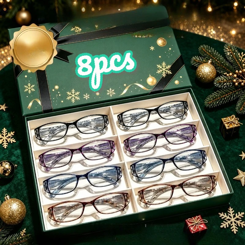 8Pcs Unisex Color‑Striped Reading Eyewear, Lightweight PC Frame Clear Lenses, Diopters +1.0‑+4.0 Suitable for Home Office
