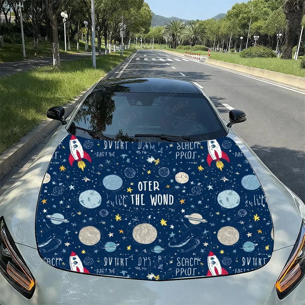 Childhood Space Rocket Pattern Car Hood Decal, Durable Car Vinyl Packaging Suitable For Most Vehicles, Car Hood Protective Film