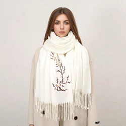 Hot Selling Winter Plum Blossom Embroidered Cashmere Scarf Floral Tassles Long Shawl Ladies Outdoor Long Warmer Wrap 200*70cm