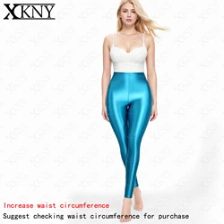 XCKNY Large waist details Satin Glossy pants High Waist Sport Fitness Shiny Yoga Pants Tights Leggings High Elastic pants