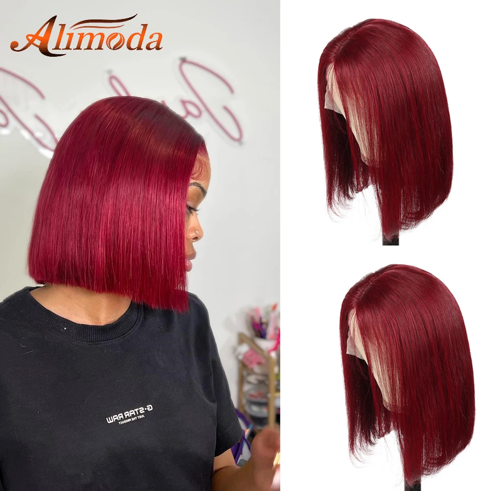 99J Burgundy Colored Bob Wig Lace Front Human Hair Wigs 13x4 HD Lace Frontal Wig Brazilian Transparent 5×5 4x4 Closure Red Wig